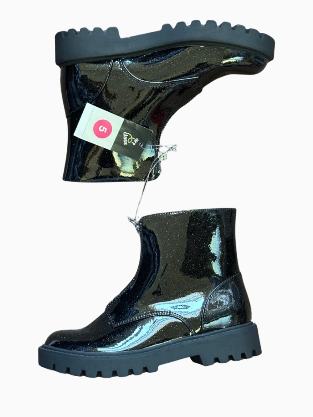 Girls Black Patent Combat Boots Lug Sole Size 5 Big Kids Art Class Myra New - Picture 8 of 8